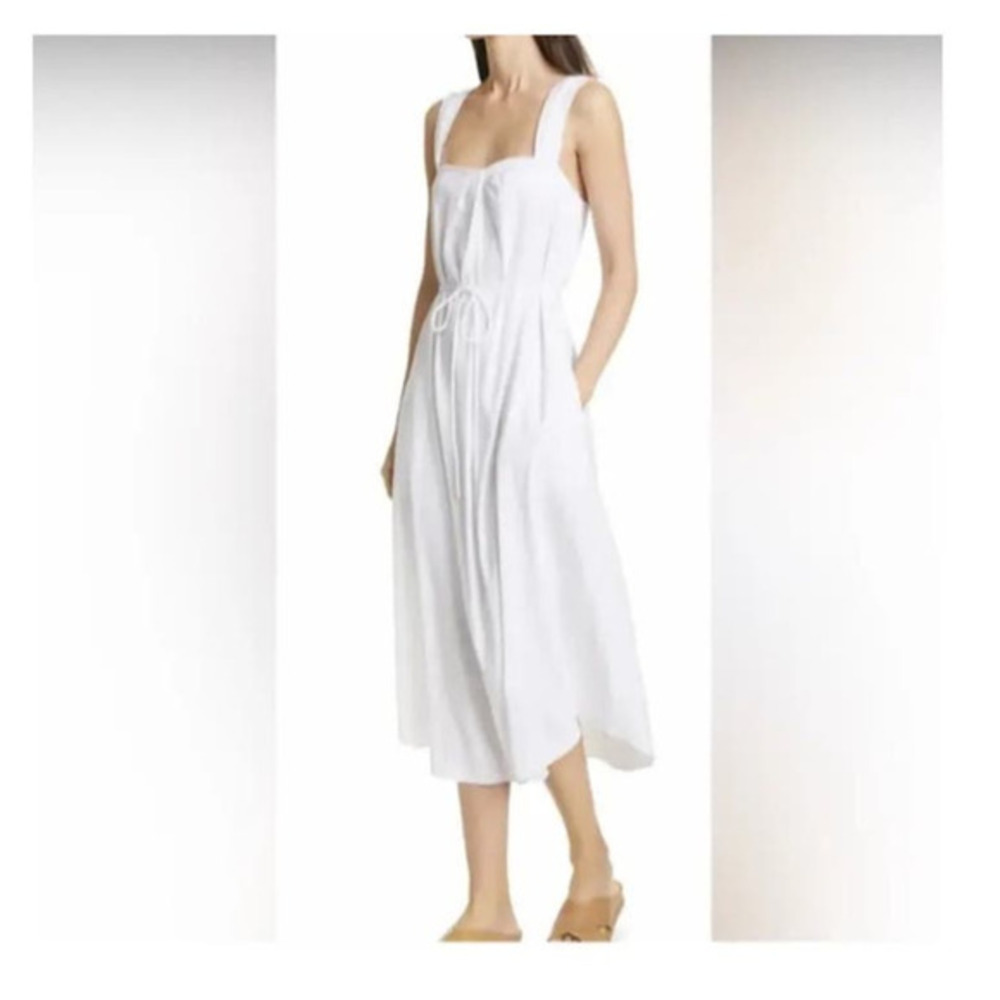 Vince White Linen Midi Dress size M Sleeveless Tie Waist‎ Sweetheart Neckline